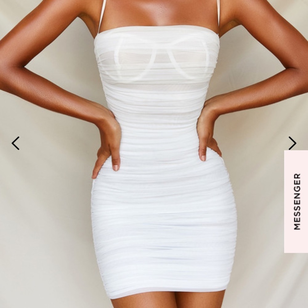 House of CB Ella White Ruched Mini Dress